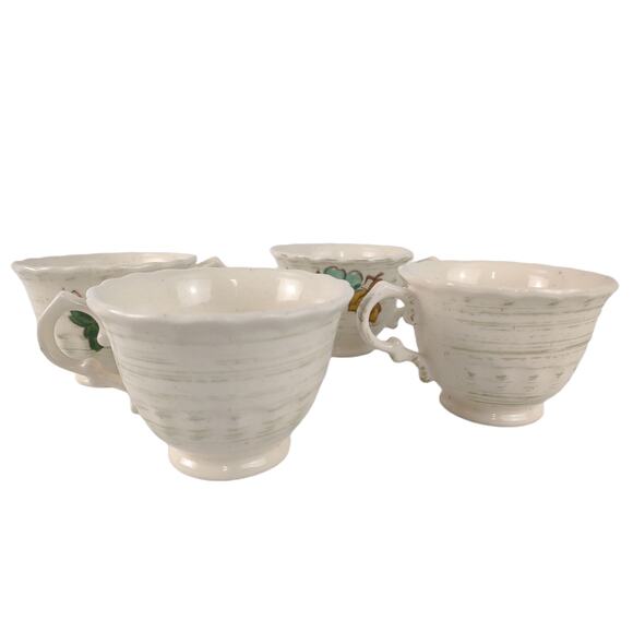 Set of 4 Vintage Metlox Vernonware VINEYARD Footed Tea Cups Grapes Leaves c1960 - Picture 3 of 6